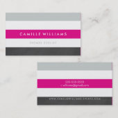 Carte De Visite MODERNE MINIMAL strié motif simple rose chaud gris (Devant / Derrière)
