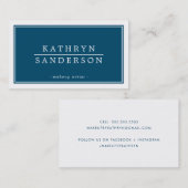 Carte De Visite MODERNE MINIMAL style bordure marine bleu blanc ty (Devant / Derrière)