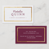 Carte De Visite MODERNE MINIMAL super design bordure or bordeaux (Devant / Derrière)