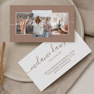 Carte De Visite Moderne Minimale 3 Photo Influenceur social Brown