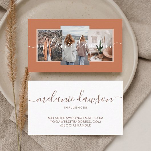 Carte De Visite Moderne Minimale 3 Photo Influenceur social Orange
