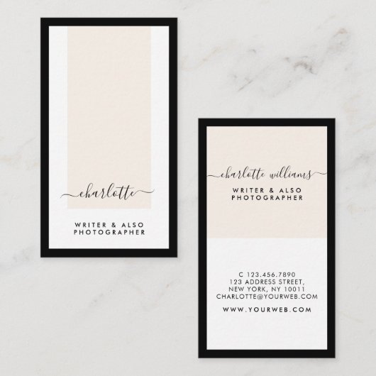 Carte De Visite Moderne Minimale Nettoyer Élégant Calligraphie Ver (Devant / Derrière)