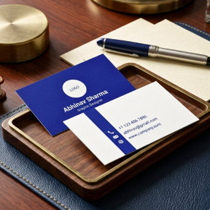 Carte De Visite Moderne Minimaliste Corporate Bleu et Blanc