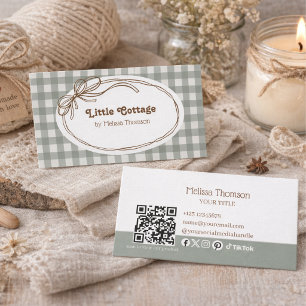 Carte De Visite Moderne Minimaliste Gingham Artisanal Fait Main