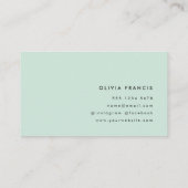 Carte De Visite Moderne minimaliste Mint Green Pastel (Dos)