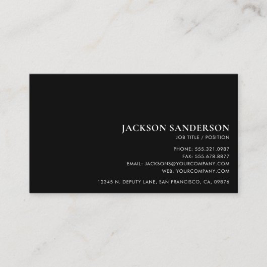 Carte De Visite Moderne Minimaliste Professionnel Simple Noir (Devant)