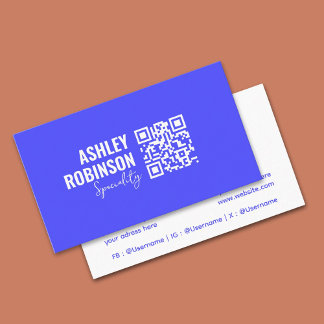 Carte De Visite Moderne minimaliste QR code vif bleu professionnel