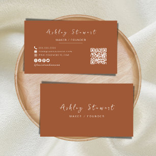 Carte De Visite Moderne minimaliste Terracotta Professional Qr Cod