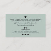 Carte De Visite Moderne minimum sauge vert script ordre merci (Dos)