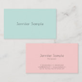 Carte De Visite Moderne Mint Green Blush Pink Simple Modèle (Devant / Derrière)