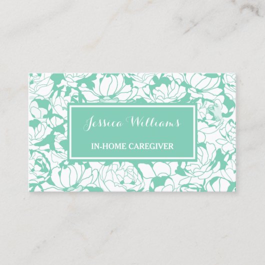 Carte De Visite Moderne Mint Green Floral Girly Nurse (Devant)