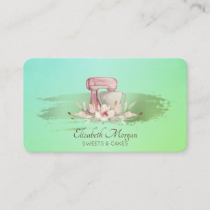 Carte De Visite Moderne Mixer Rose à fleurs Gold Brush Stroke Vert