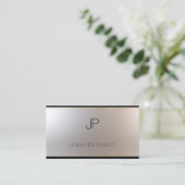 Carte De Visite Moderne Monogram Gold Modèle Silver Luxury Silk (Debout devant)