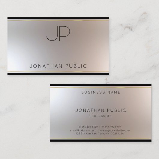 Carte De Visite Moderne Monogram Gold Silver Elegant Modèle Luxe (Devant / Derrière)