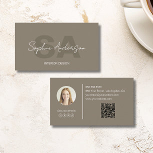 Carte De Visite Moderne Monogram Taupe Professionnel