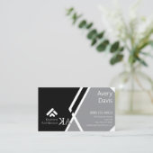 Carte De Visite Moderne Monogramme Architecte Gras Noir & Gris (Debout devant)