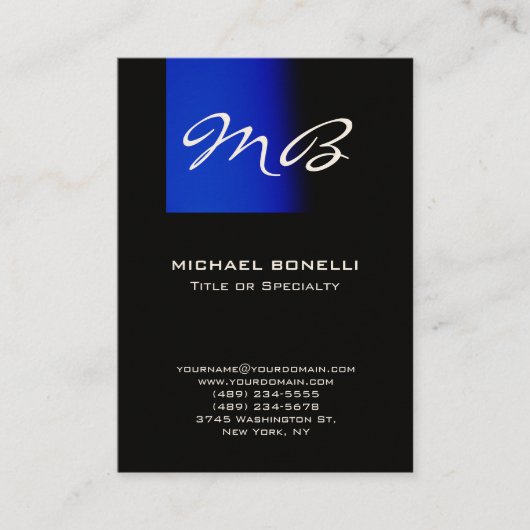 Carte de visite moderne monogramme bleu grassouill (Devant)