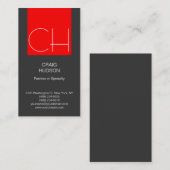 Carte de visite moderne Monogramme gris blanc roug (Devant / Derrière)