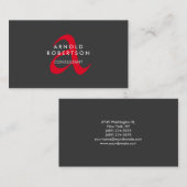 Carte de visite moderne Monogramme gris clair roug (Devant / Derrière)