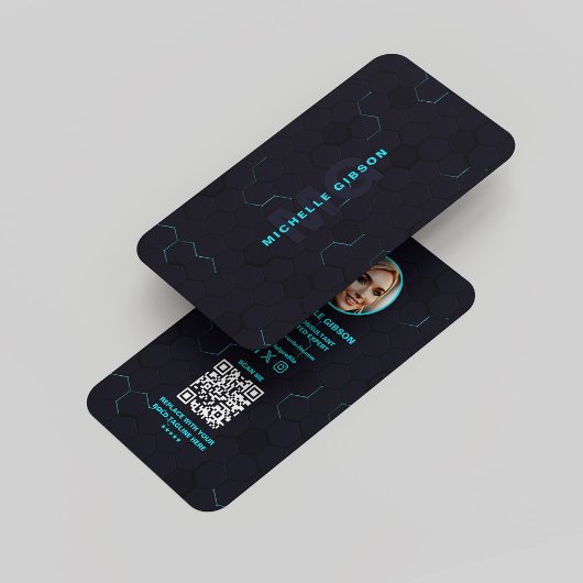 Carte De Visite Moderne Monogramme Professionnel Technologie Dark