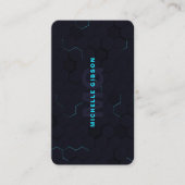 Carte De Visite Moderne Monogramme Tech Professional Dark Neon Blu (Devant)