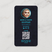 Carte De Visite Moderne Monogramme Tech Professional Dark Neon Blu (Dos)