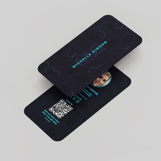 Carte De Visite Moderne Monogramme Tech Professional Dark Neon Blu