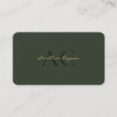 Carte De Visite Moderne Moss Green Gold Monogramme professionnel (Devant)