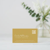 Carte De Visite Moderne moutarde Jaune Script Photo QR Code tendan (Debout devant)