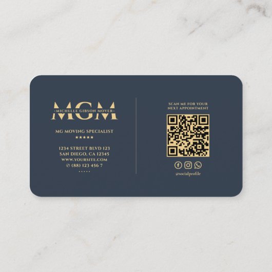 Carte De Visite Moderne Mover Moving Expert Monogramme Bleu (Dos)