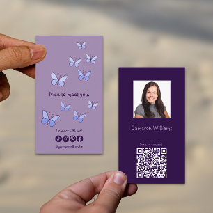 Carte De Visite Moderne Nice de vous rencontrer violet QR Code soc