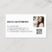 Carte De Visite Moderne Noir Blanc, Code QR Photo Professionnelle (Dos)
