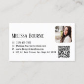 Carte De Visite Moderne Noir Blanc, Photo Professionnelle, Code QR (Dos)