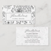 Carte De Visite Moderne noir blanc Rose Floral Design Professionne (Devant / Derrière)