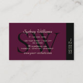 Carte De Visite Moderne Noir Bourgogne Blanc Grand Monogramme Élég (Dos)