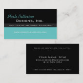 Carte de visite moderne : : Noir et turquoise (Devant / Derrière)