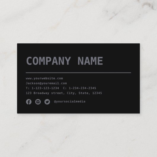 Carte De Visite Moderne Noir simple (Dos)