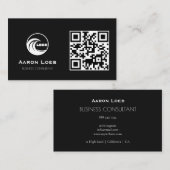 Carte de visite moderne noire avec code QR (Devant / Derrière)