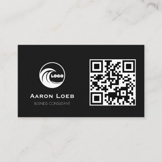 Carte de visite moderne noire avec code QR (Devant)