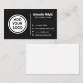 Carte de visite moderne noire avec logo ajouté (Devant / Derrière)