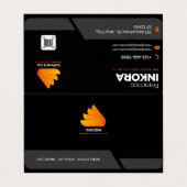 Carte de visite moderne noire et or avec code QR (Extérieur déplié)