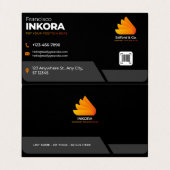 Carte de visite moderne noire et or avec code QR (Intérieur déplié)
