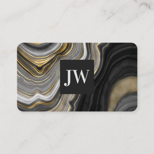 Carte De Visite Moderne Or Agate Pierre Monogramme Professionnel (Devant)