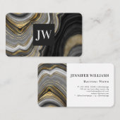 Carte De Visite Moderne Or Agate Pierre Monogramme Professionnel (Devant / Derrière)