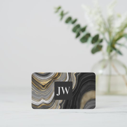 Carte De Visite Moderne Or Agate Pierre Monogramme Professionnel (Debout devant)