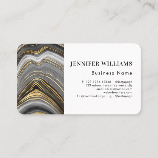 Carte De Visite Moderne Or Agate Pierre Monogramme Professionnel (Dos)