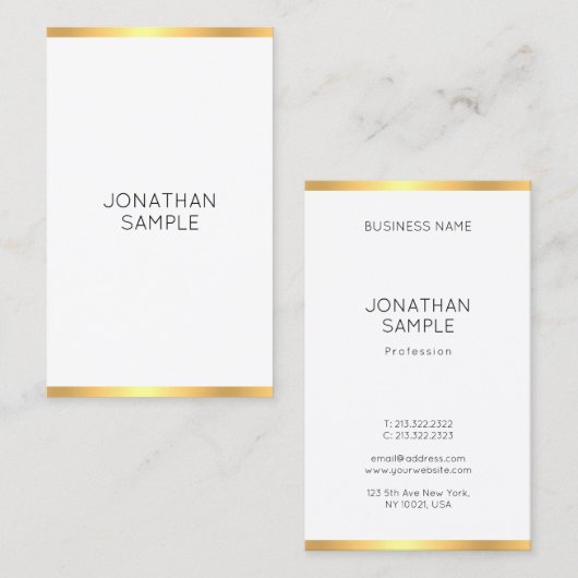 Carte De Visite Moderne Or Blanc Simple Elégant Modèle tendance (Devant / Derrière)