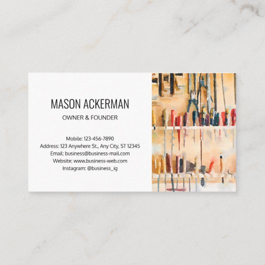 Carte de visite moderne - Outils de travail en boi (Dos)