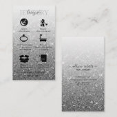 Carte de visite moderne Parties scintillant argent (Devant / Derrière)