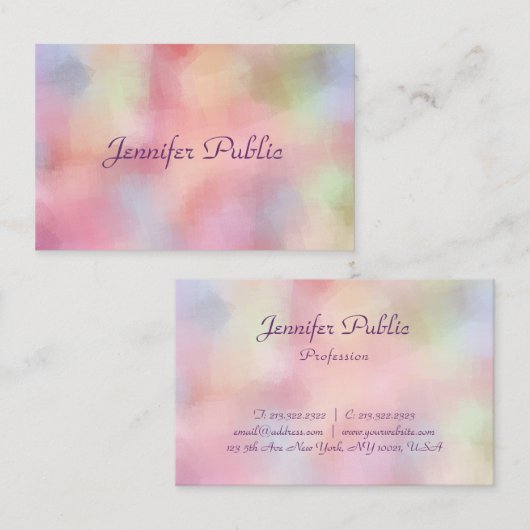 Carte De Visite Moderne Pastel Colours Calligraphie Script Modèle (Devant / Derrière)